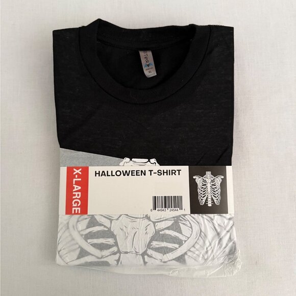 Halloween Skeleton T Shirt Size XL Black White Ribcage Graphic Tee Costume - Picture 2 of 8
